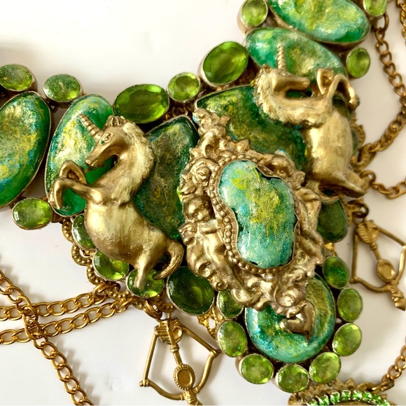 OOAK handmade unicorn gemstone bib necklace - Picture 5 of 7